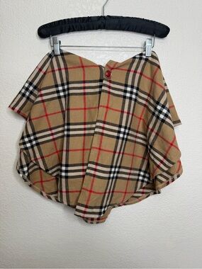 O'Neil Of Dublin Ireland Girls Sz S Plaid Cape Shawl Coat Hooded Wool Tan Red